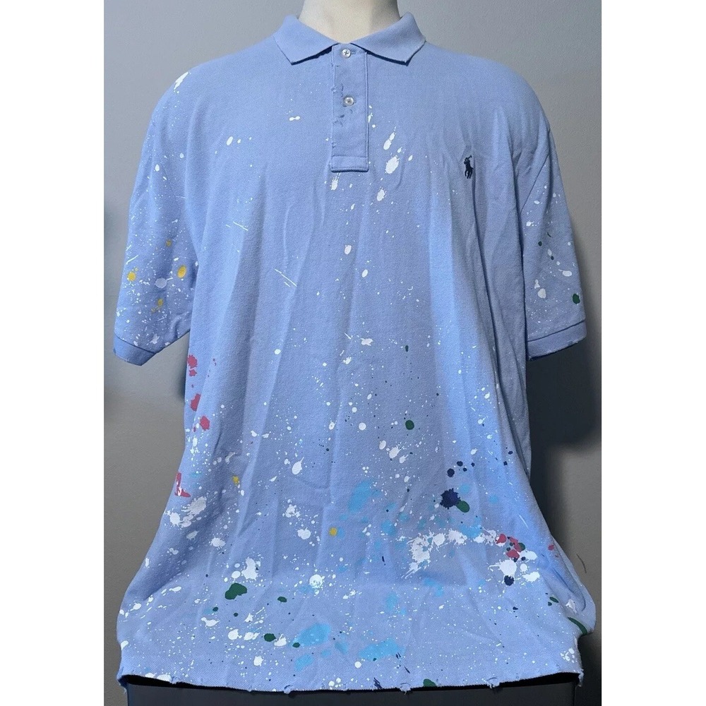 Polo Ralph Lauren Men's 2XLT Repaired Distressed Paint Splattered Artist Artwork